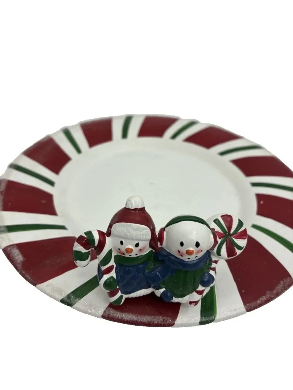 Yankee Candle Snowmen Christmas Candle Shade Plate Set Candy Cane Holiday Decor